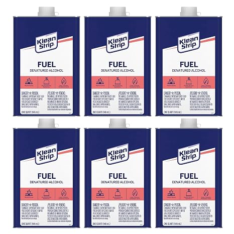 Klean-Strip Denatured Alcohol 1-Quart 6-Pack | Clean-Burning Fuel for Alcohol Stoves, Surface Prep & Degreasing | QSL26W Formula