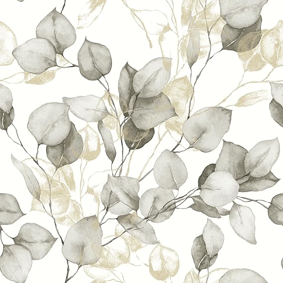 Muriva Eucalyptus Leaves Wallpaper - Floral/Nature Themed Modern Design for Living Room, Bedroom, Hallway - Decorative Luxury Natural/Gold