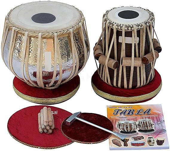 Brass IndiaTabla Drum Set, Concert Quality, 2.5 Kg Chromed Copper Bayan, Tabla