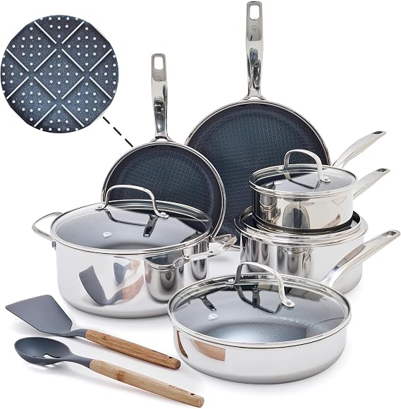 Blue Diamond Hybrid 12 Piece Stainless Steel Nonstick Cookware Set