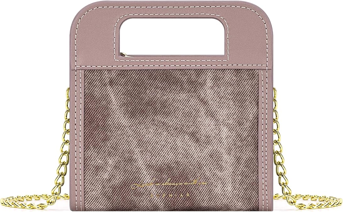 Wallet for Women, Small Bifold Wallet, PU leather with Denim Texture with Zipper Pocket, Handle and Shoulder Chain