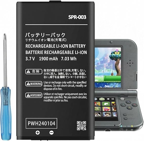 3DS XL Battery, 1900mAh Ultra High Capacity SPR-003 Li-ion Battery Replacement for Nintendo New 3DS XL/ 3DS LL/New 3DS LL Game Console 2026 Upgraded, Powerful, Long-Lasting