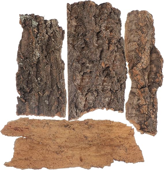 SEWACC 4pcs Natural Cork Bark Bits Reptile Bark Bedding Flat Cork Bedding Terrariums Substrate for Snake Spiders Bearded Dragons Frogs Tank Supplies