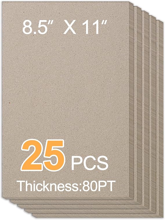 Chipboard 8.5 x 11 Inch 80pt (25 Sheets) Book Board for Book Binding, Cardboard Backing Binder Board for Crafts, Gray