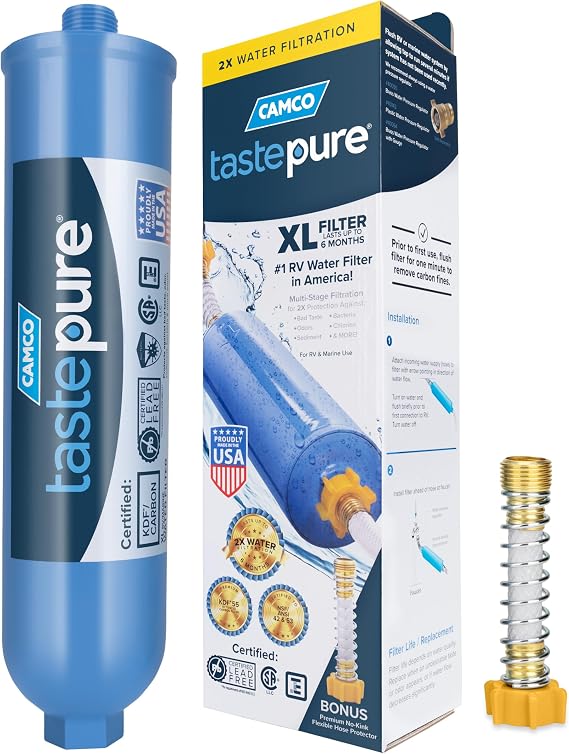 Camco Tastepure XL RV Water Filter w/Flexible Hose Protector - Made in USA