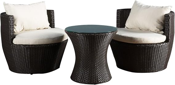 Christopher Knight Home Kono PE Wicker Chat Set, 3-Pcs Set, Brown