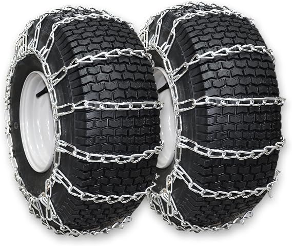 OakTen Set of 2 Snow Tire Chains for Lawn Tractor, Riding Mower, Snow Blower - Zinc Plated 2 Link Enhanced Traction Garden Tractor Chains - Fits 20x8x8 20x8x10 21x7x8