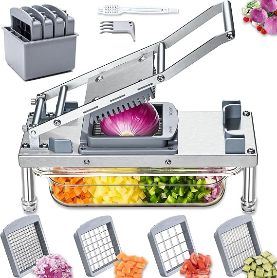 Vegetable Chopper Veggie Cutter Onion Food Potato Dicer with Container | Stainless Steel Construction, Fruit Potato Salad Dicer, Study Container, Easy Cleaning, Safety Hand Guards