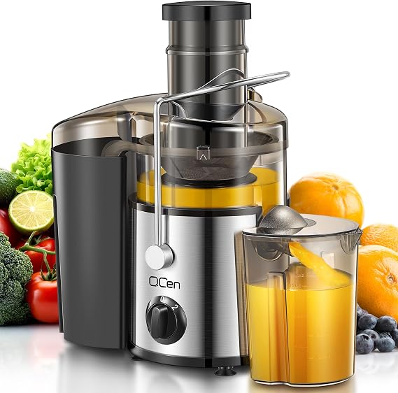 QCen Juicer Machine 500W Centrifugal Juicer with Extra Wide Feed Chute