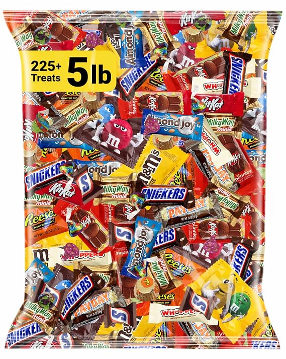 Chocolate Candy Variety Pack 5 lb, 225 Ct, Fun Size Individually Wrapped | Assorted Milk & Dark Mini Bars for Goodie Bags, Office Snacks, Parties, Gifting, Holidays, Mixed Candy Bowl, Bulk Assortment