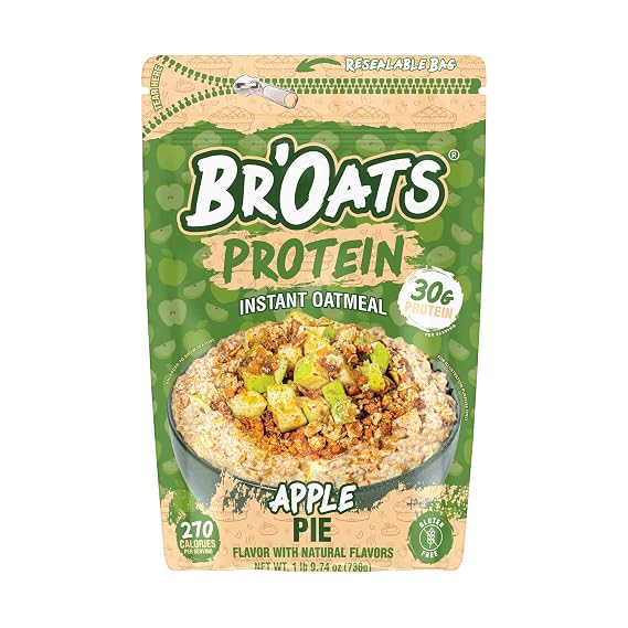 Br'Oats High Protein Oatmeal With 30g Of Protein Per Serving - Protein Packed Gluten Free Delicious Tasting High Protein Oats (Pack of 1, Apple Pie)
