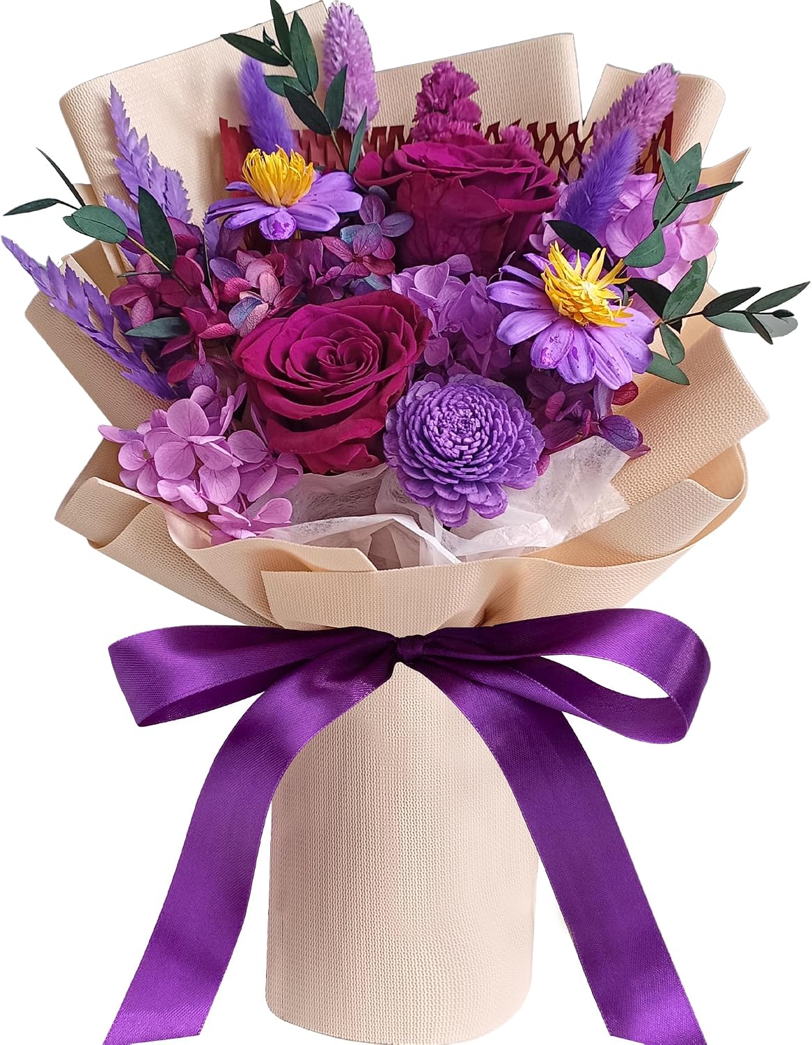 FYFS Preserved Flowers Bouquet, Eternal Flowers, Flowers Fresh Bbouquet Birthday, Real Rose Flowers Gift Used for Anniversary, Mothers Day,Valentines Day Purple