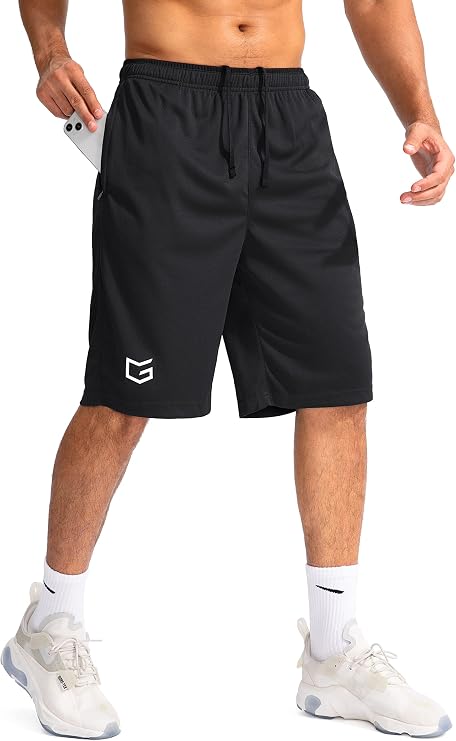 G Gradual Men's 11" Long Basketball Athletic Shorts with Zipper Pockets | Lightweight, Quick Dry, Comfort Mesh Fabric, Loose Fit, Adjustable Inner Drawstring, Workout, Running, Training, Gym