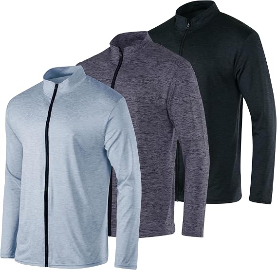 3 Pack Mens Full Zip Mock Neck Jackets Lightweight Hoodie Sweatshirt Track