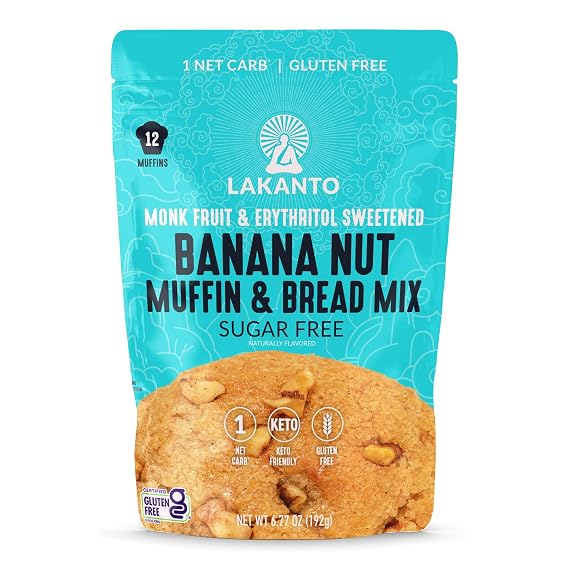 Lakanto Sugar Free Banana Nut Muffin & Bread Mix, Keto, Makes 12 Muffins