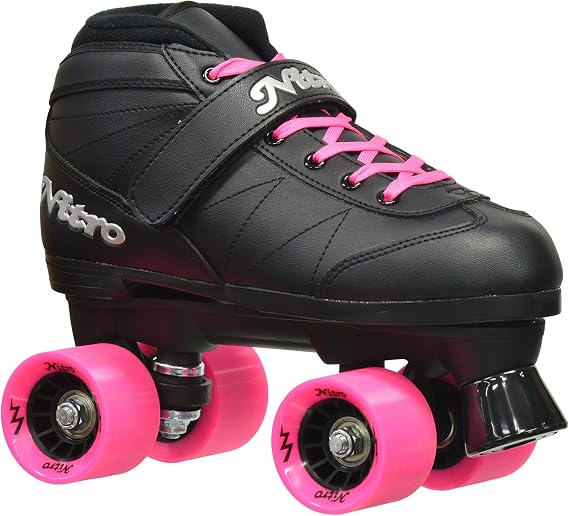 Epic Skates Super Nitro Indoor/Outdoor Quad Speed Roller Skates, Youth 4, Black/Pink