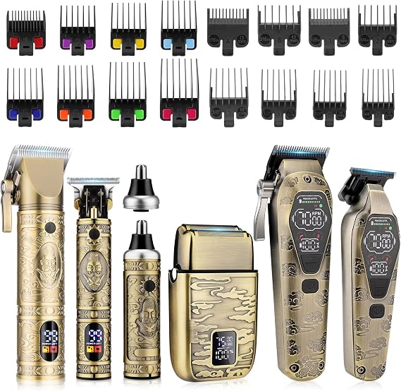 Qreeyx Professional Cordless Barber Clippers for Men - Hair Clippers Zero Gap T-Blade Trimmer Electric Foil Shaver and Nose Hair Trimmer Set, Hair Cutting Grooming Kit Ideal Gift for Men