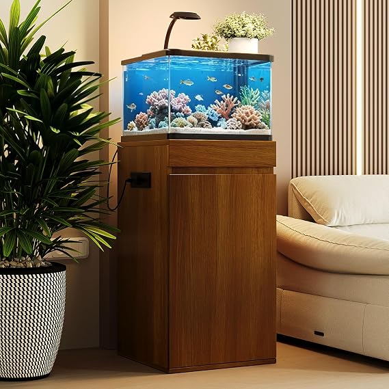 10-15 Gallon Aquarium Stand with Power Outlets, Farmhouse Fish Tank Stand, Reptile and Terrarium Stand with Drawer and Cabinet Storage, Sturdy Heavy Duty 16.9"