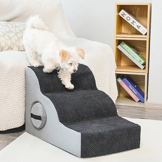 Stable Dog Stairs for Small Dogs, 3-Step, Black