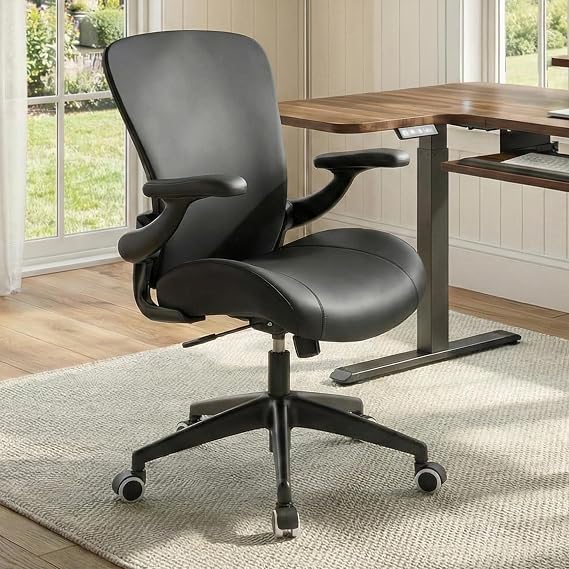 EUREKA ERGONOMIC Vera Executive Office Chair, Thick Padded PU Leather Desk Chair with Adjustable Lumbar Support and 3D Armrests, Easy-Clean for Home Office and Study Room(Pack of 1, Black)