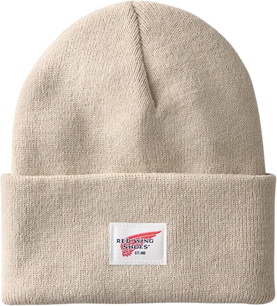 Red Wing Shoes Logo Knit Beanie Hat, Stretchable 100% Acrylic Rib Knit