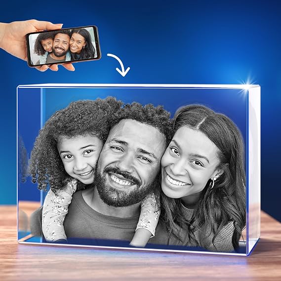 STRONGUS Personalized 3D Crystal Photo for Dad Custom Engraved Picture in Premium Optical Crystal Personalized Photo Keepsake for Father, Grandpa, Papa, Husband Laser Engraved Family Memory Display Made in USA