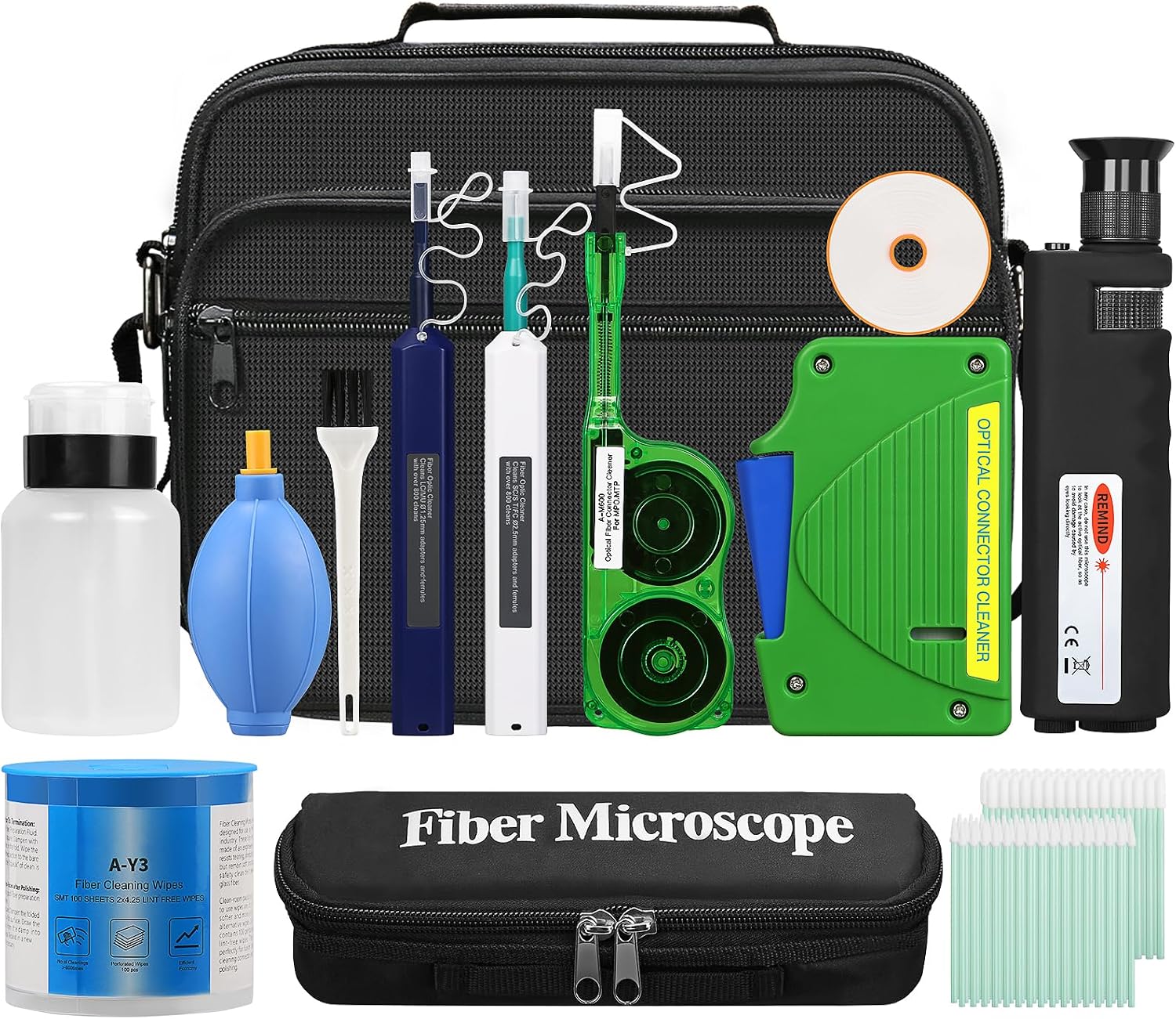 Fiber Optic Cleaning kit Includes 400x Optical Microscope MPOMTP SC2.5mm LC1.25mm Fiber Optic Cleaning Pen Fiber Optic Cleaning Box dust-Free Paper Fiber Optic Cleaner Cleaning Pen Box Kit