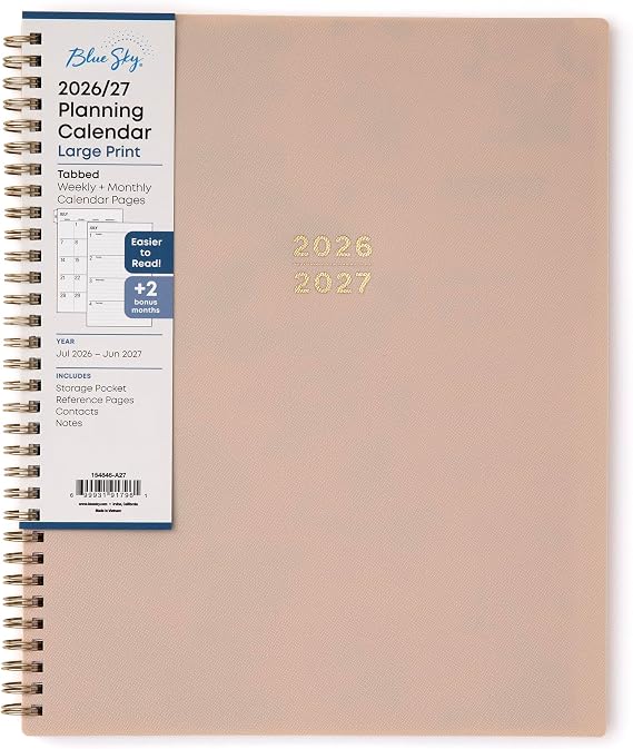 Blue Sky 2026-2027 Weekly & Monthly Academic Planner, 8.5"x11", Sand