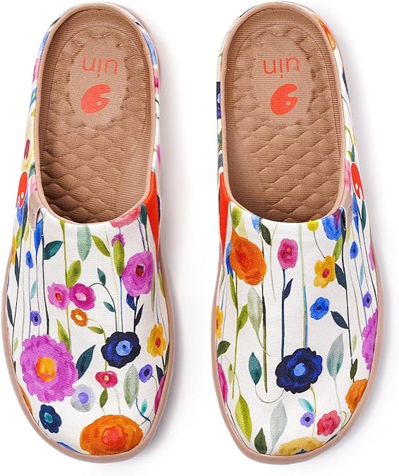 UIN Women's Slip On Mules Comfortable Flat Lightweight Wide Toe Clog Casual Art Painted Travel Shoes Malaga Series
