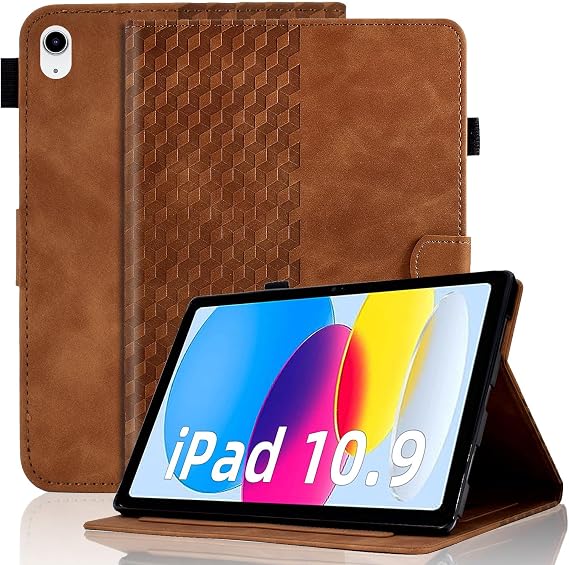 Case for iPad (A16) 11th Generation 2025 11-inch/10th Generation 2022 10.9 inch Leather Folio Cover with Auto Sleep/Wake Card Pocket Multi Angle Viewing Stand Smart Shell, Brown