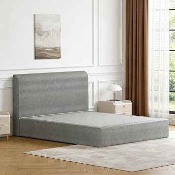 SDHYL No Assembly Required Queen Size Foam Bed Frame, Ultra-Lightweight Movable Platform Bed with 360 Soft Cushioning & Anti-Collision Edges, Tool-Free Stick-On Design, No Box Spring Needed, Grey