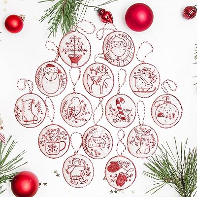 Embroidery Christmas Ornament Kits - 14PCS Embroidered Christmas Ornament Kit for Beginners, Complete Christmas Embroidery Kit with Easy & Instructions, Needlepoint Ornaments for Diy Arts and Crafts