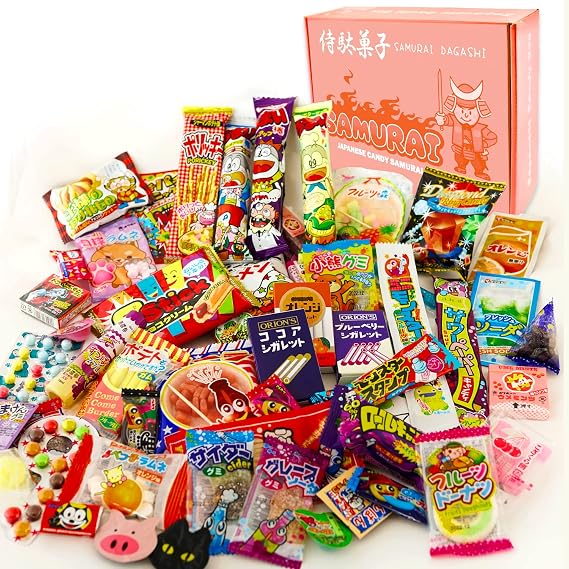 JAPANESE CANDY SAMURAI Assorted Japanese Junk Food Snack "Dagashi" Boxful 50 Packs
