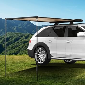 KUIPERAUTO Vehicle Awning Car 6.6'x9.8' Pull-Out Roof Rack Side, Sunshade UV50+ Waterproof PU5000mm Aluminum Shell for Camping, Height Adjustable Shadow Shelter Fit for SUV Trucks, Beige