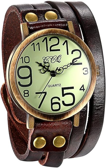 JewelryWe Women Men Watches Retro Multilayer Leather Bracelet Wrist Watch Easy Read Quartz Watch for Mother's Day