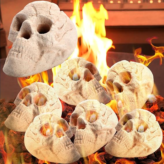 Colingmill 6 Pack Ceramic Fire Pit Skull 8.7 in for Halloween Decor, White