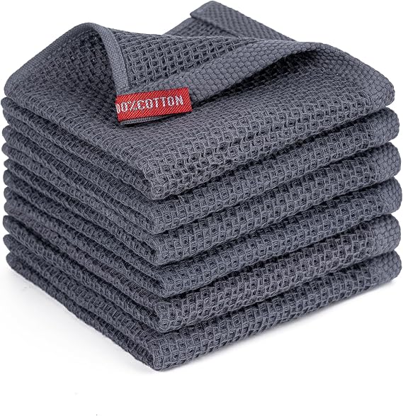 Kitchen Towels 6-Pack Kitchen Dish Cloths,100% Cotton,12x12 In,Dark Grey