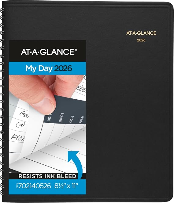 AT-A-GLANCE 2026 Appointment Book Planner, Daily, 8-1/2" x 11", Large, 24-Hour, Black (702140526)