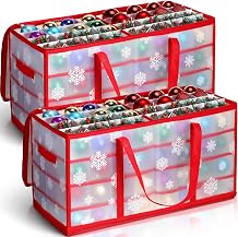 Hosuly 2 Pcs Plastic Christmas Ornaments Storage Box with Dividers, Zippers, 8 Trays,128 Slots, Christmas Storage Containers Xmas Ornaments Organizer for Holiday Balls Ornaments(Snowflake)