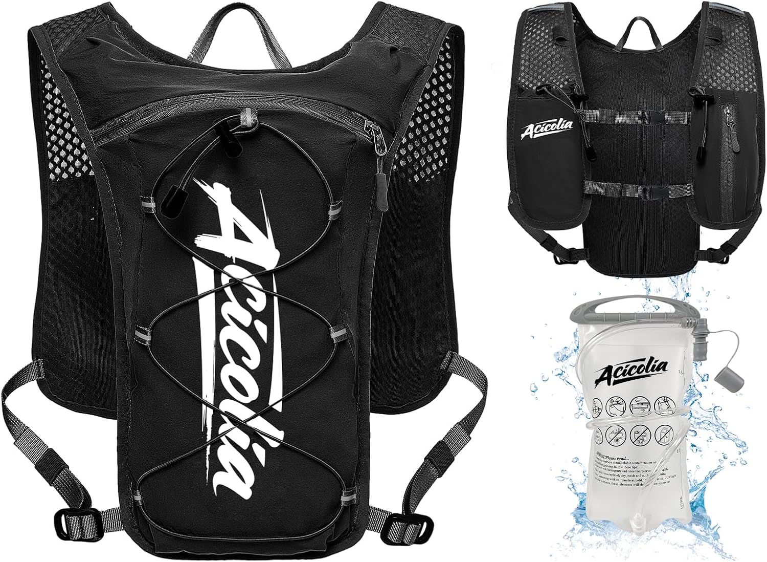 Running Vest, Lightweight Hydration Vest for Men Women Breathable & Reflective Running Backpack, With Water Bladder 1500ml ,With Phone Holder & Water Bottle Holder