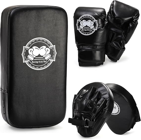 Cididu 3-in-1 Kids Boxing Set, Punching Gloves Mitts Kick Pad for Beginners, Sports Kickboxing Training Set for Youth Child Boxing, Karate, Taekwondo, Muay Thai, MMA Training