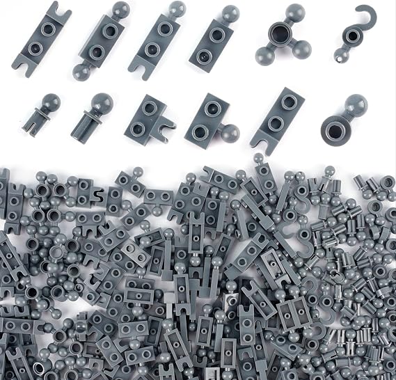 Connector Ball Joints Socket Plate - 250pcs Bricks Bulk Parts and Pieces, 1x1 1x2 Tow Ball and Ball Socket Building Block Dark Gray