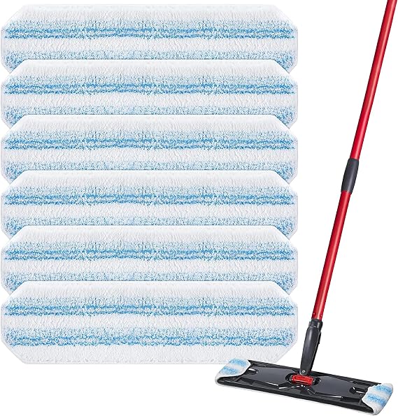 6 Pack Mop Head Replacement Pads Compatible with Vileda/O-Cedar H2PrO Flat Mops System, Washable & Reusable Microfiber Mop Heads Replacements for H2prO Mop Refills – Safe for Various Floors (Blue)