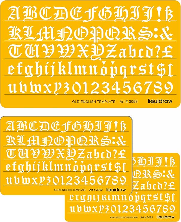 Liquidraw Old English Letter Stencils Set of 3 | 3/8", 5/8" & 3/4" | Gothic Number & Letter Stencils & Templates for Art, Craft, Drawing, Calligraphy & Writing | Ideal for Scrapbooking & Journaling