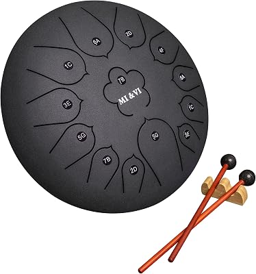 MI&VI Ocean Rain Drum for Outside Garden 13 Notes 12 Inches with Mallets & Padded Travel Bag Included | Chakra Tank | Steel Tongue Drum | Chime Meditation Matte Black