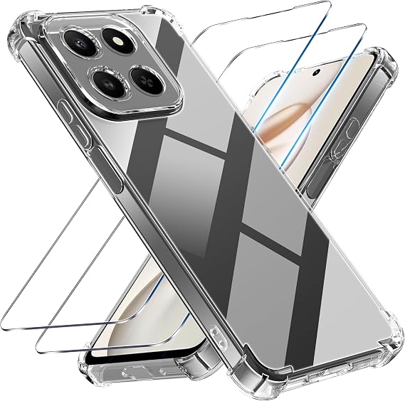 Tentoki for Honor 400 Smart Case and 2 Screen Protector, Clear Soft TPU Cover, Shockproof Protective, Prevents Yellowing, Ultra-Slim, Transparent