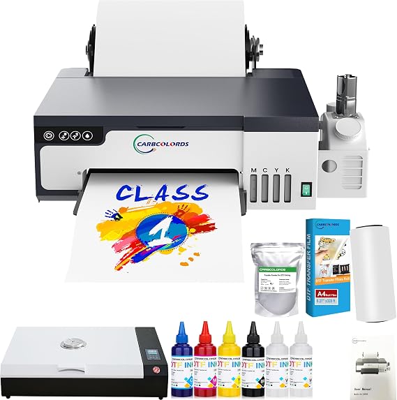 DTF Printer A4 L8058 - High-Speed Transfer Machine with White Ink Mixing System and Roll Feeder for DIY T-Shirts, Direct to Film Printing,Carbcolords A4 DTF Printer