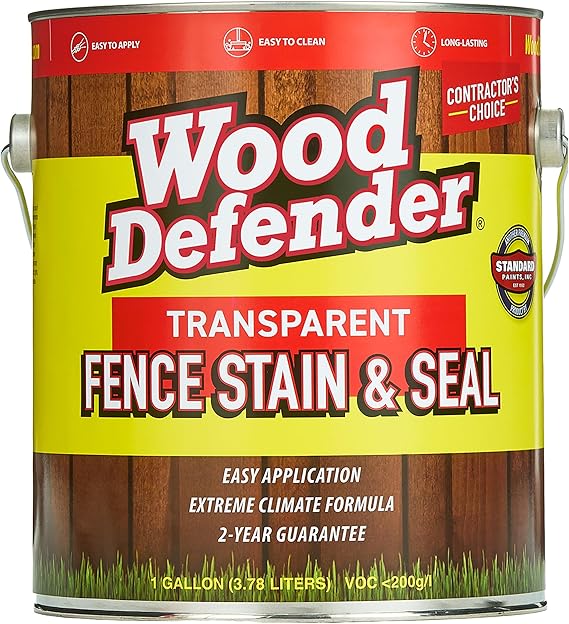 Wood Defender Transparent Fence Wood Stain and Seal in One, Oil-Based Penetrating Sealer, Professional-Grade, Long-Lasting, Weather-Resistant Protector, Redwood, 1-Gallon
