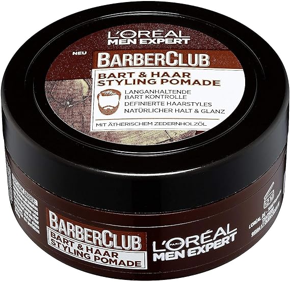 L'Oréal Paris Men Expert Beard Pomade and Hair Wax, Natural Finish, Barber Club Beard & Hair Styling Pomade, 1 x 75 ml