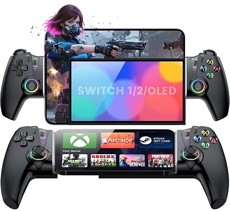 NinjaPlusOX MC5000 Switch 2 Controller Compatible with Switch 2/Switch/OLED/Android/iPhone, Wireless Switch Joypad Replacement with Hall Effect Joysticks, 8 Color RGB Lighting, Turbo, Macros -Black